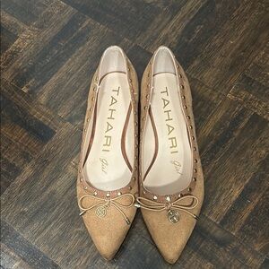 Tahari Brown Studded Flats